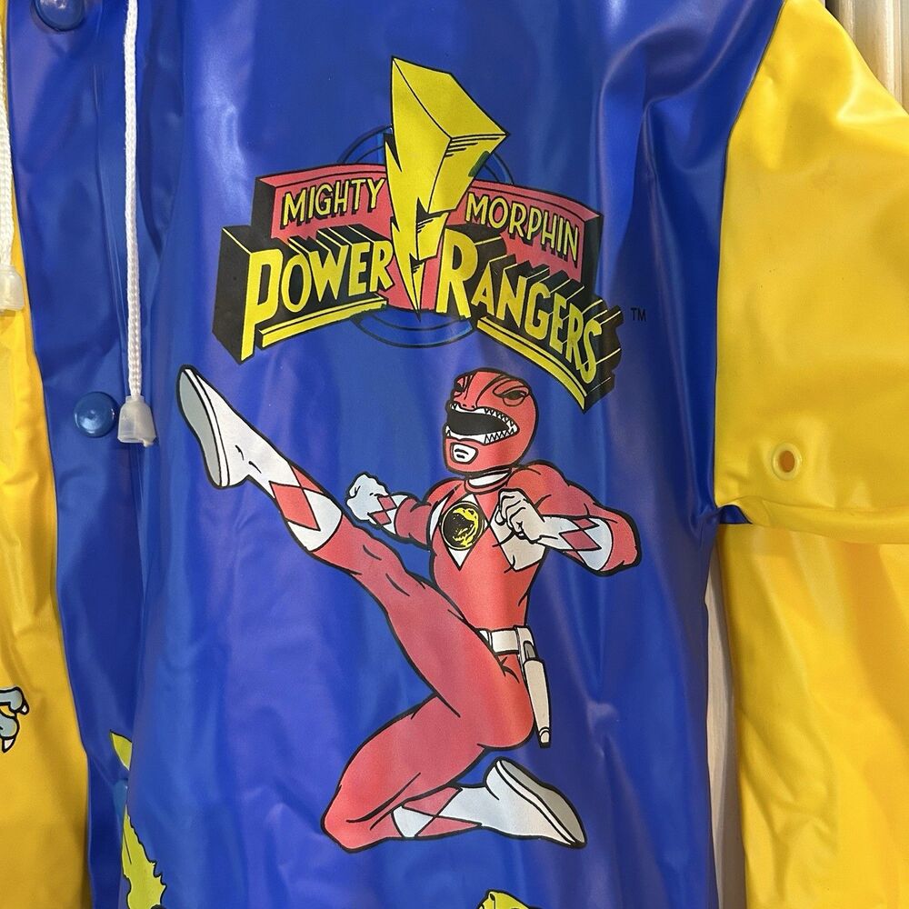 Vintage 1994 Mighty Morphin Power Rangers Kids Vinyl Raincoat Jacket Sz 6 Saban - Picture 2 of 13